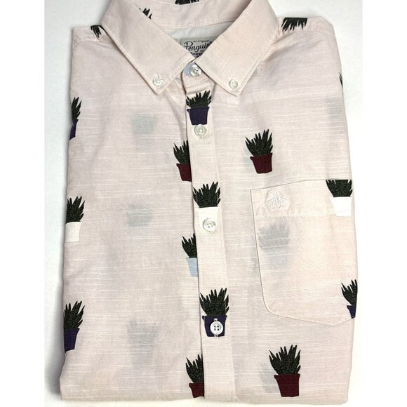 Men Original Penguin Pink Shirt Succulent Potted Plant Button Down Green Thumb - Picture 2 of 8